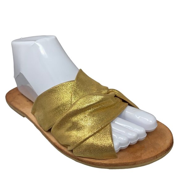 FREE PEOPLE Rio‎ Vista Gold Leather Sandal Slides - Picture 4 of 11